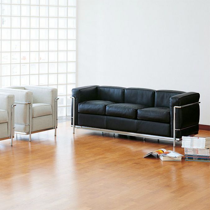 Cassina LC2 3-Sitzer chrom Leder schwarz