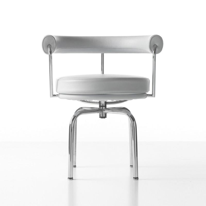 Cassina Le Corbusier LC7 Drehstuhl verchromt Leder weiß Cassina Le Corbusier LC7 Drehstuhl verchromt Leder weiß