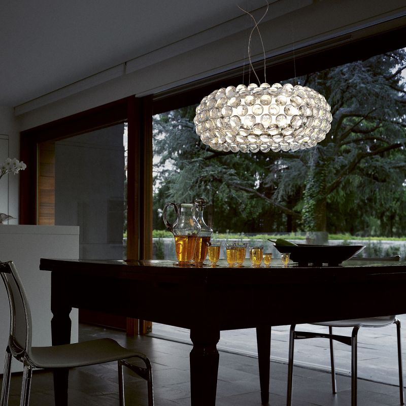 Foscarini Caboche Sospensione Grande transparent Esstisch eingeschaltet