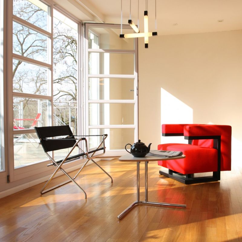 Tecta Bauhaus Gropius Sessel F51, Stoff rot, Gestell schwarz