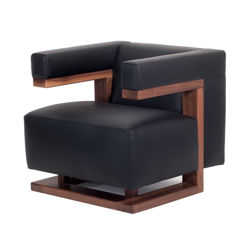 Tecta Bauhaus Gropius Sessel F51, Leder schwarz, Gestell Nussbaum massiv