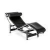 Cassina 4 Chaise longue à reglage continu Liege Leder Scozia schwarz, Stahlrahmen verchromt